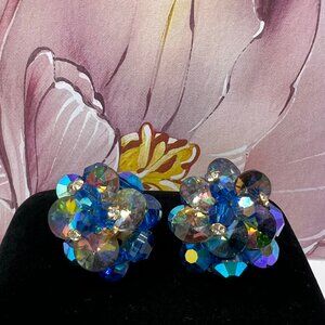 Blue Glass Cluster CLIP Earrings